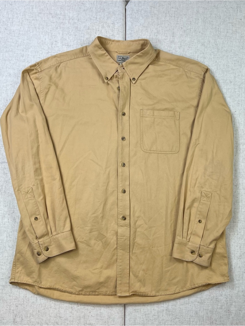 Vintage LL Bean Tan Khaki Pima Cotton Oversized Boyfriend Button Down Shirt XL